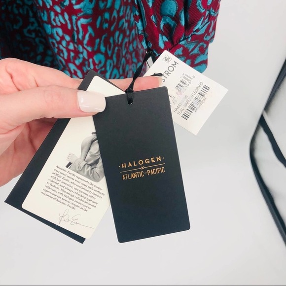 HALOGEN X ATLANTIC-PACIFIC Leopard Print Brocade Teal Maroon Dress Sz Small NEW - Picture 6 of 11